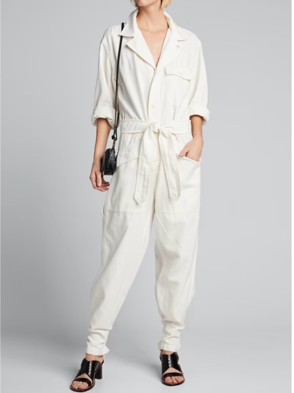 Nili Lotan Off-White Utility Tie-Waist Jumpsuit M